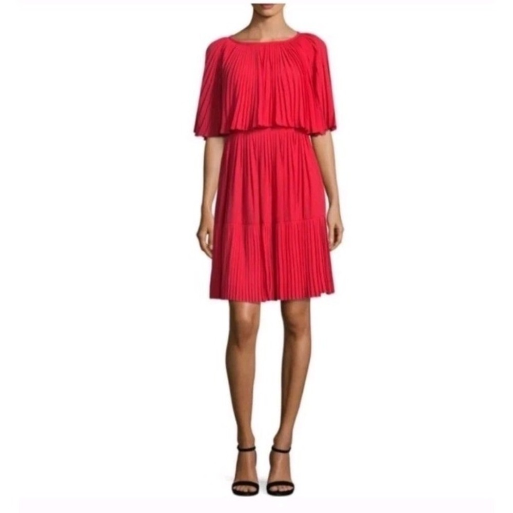 Kate Spade Red Orange Persimmon Pleated Cape Dress Women's Size 4